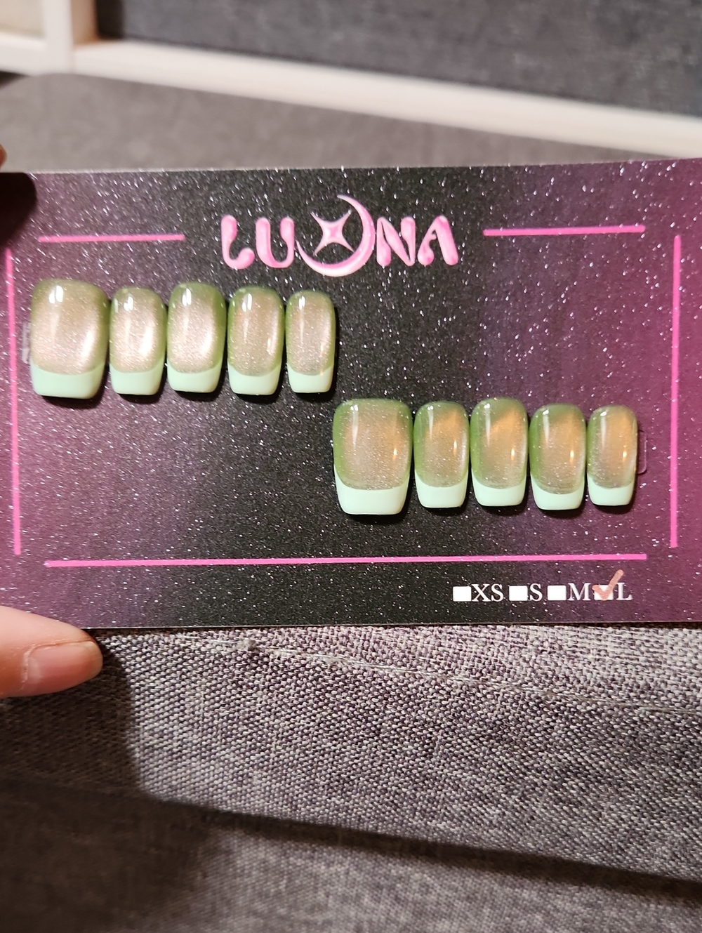 Pink/Green Effect Press On Nails. Size Large